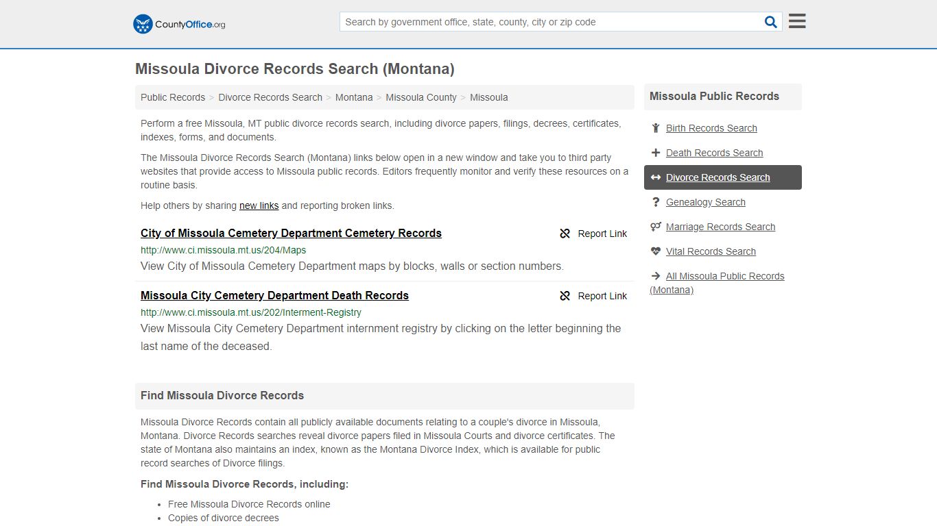 Missoula Divorce Records Search (Montana) - County Office